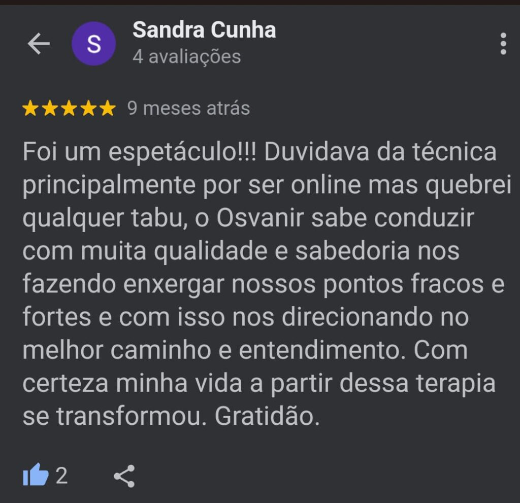 Avaliação 5 estrelas de Sandra Cunha