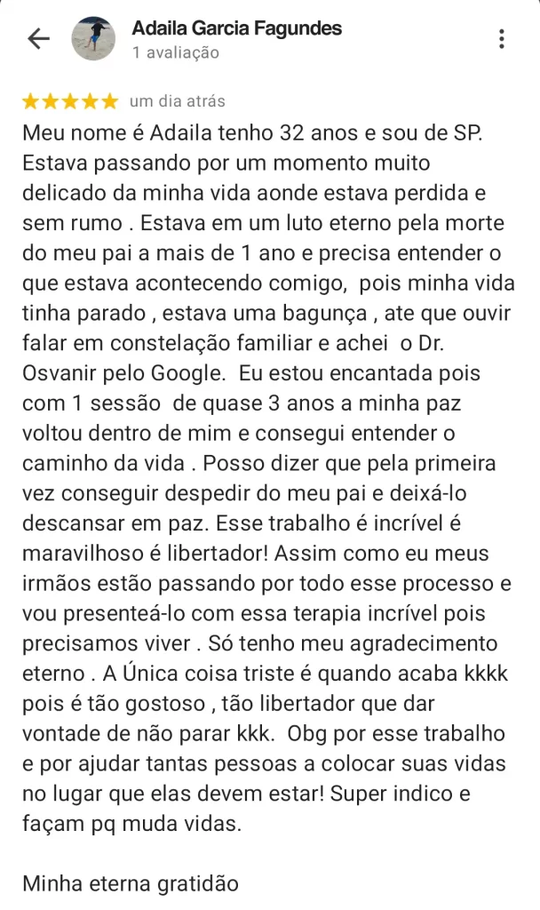 Avaliação 5 estrelas de Adaila Garcia Fagundes