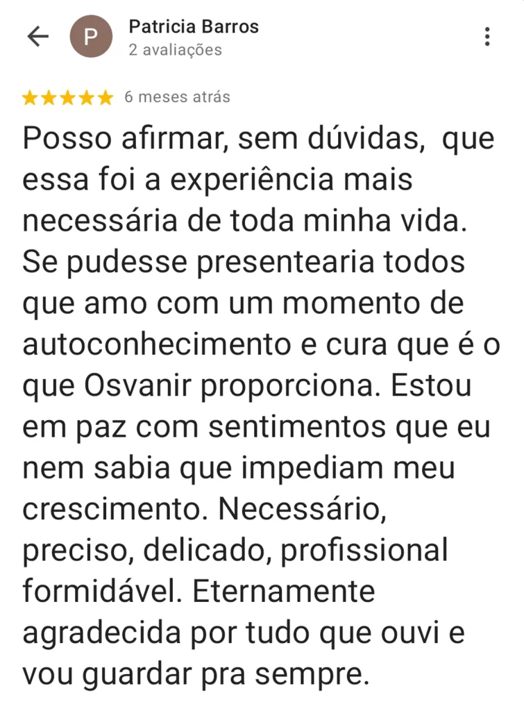 Avaliação 5 estrelas de Patricia Barros